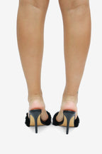 Luna Glam Faux Fur Buckle Detail Slip On High Heel Mules