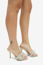 Luna Glam Faux Fur Buckle Detail Slip On High Heel Mules