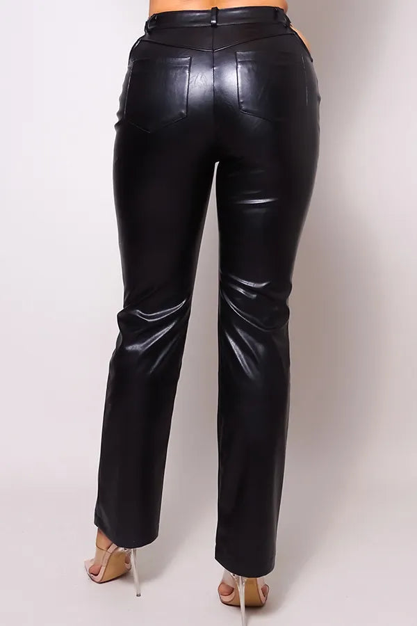 Jodie Side Cut Out High Waist Faux Leather Pants