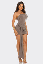 Dolores Gold O Ring Front Wrap Halter Neck Mini Dress