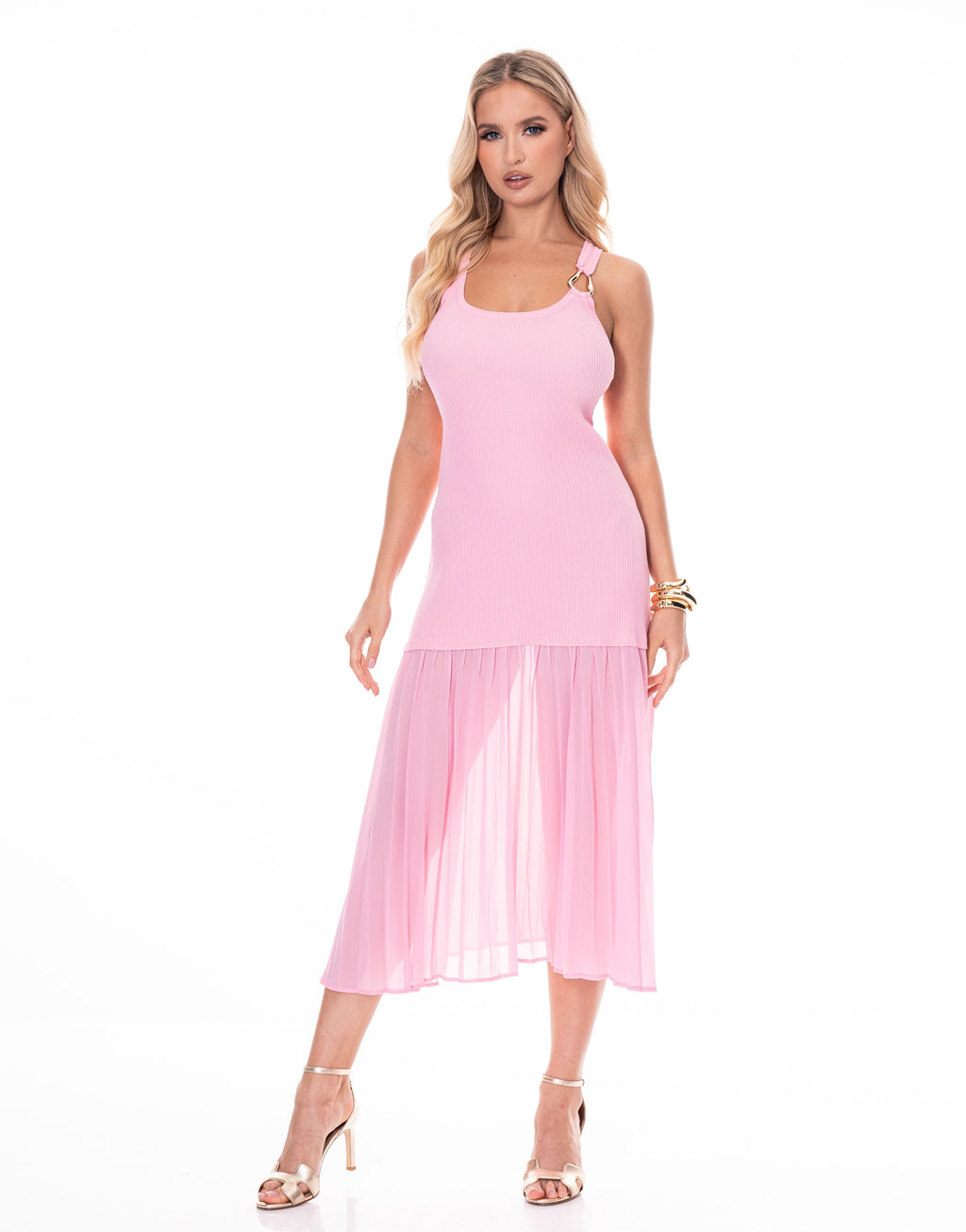 Gia Gold O Ring Drop Waist Midi Dress