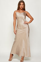 Macie Cami Strap Cowl Neck Satin Slip Bias Cut Maxi Dress