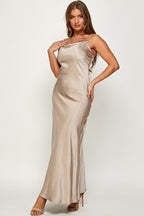 Macie Cami Strap Cowl Neck Satin Slip Bias Cut Maxi Dress