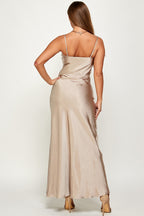Macie Cami Strap Cowl Neck Satin Slip Bias Cut Maxi Dress