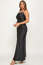 Macie Cami Strap Cowl Neck Satin Slip Bias Cut Maxi Dress