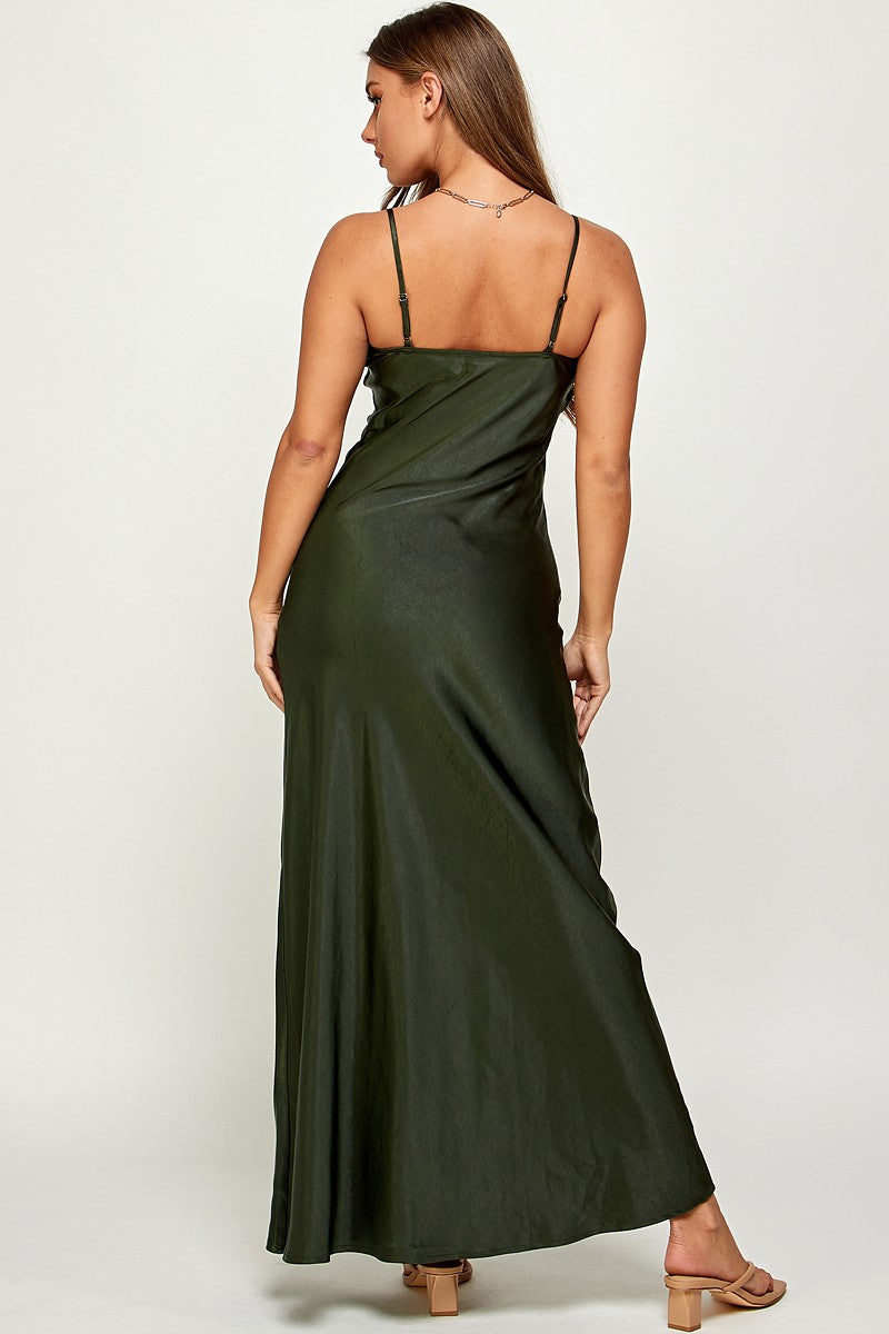 Macie Cami Strap Cowl Neck Satin Slip Bias Cut Maxi Dress