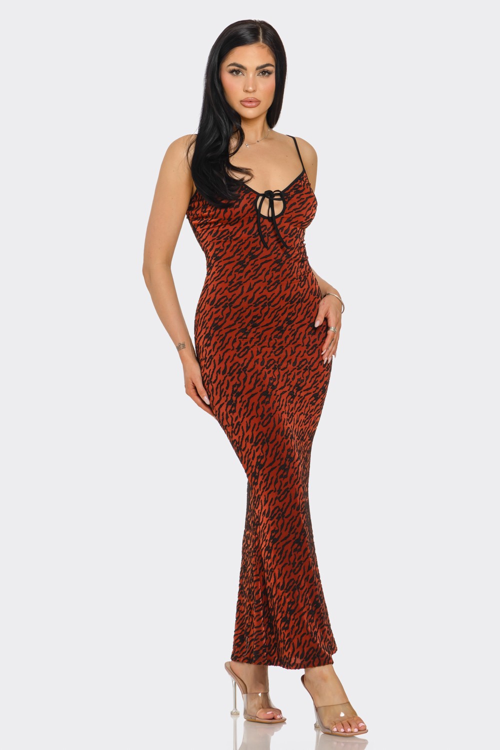 Candice Zebra Print Velvet Burnout Maxi Dress