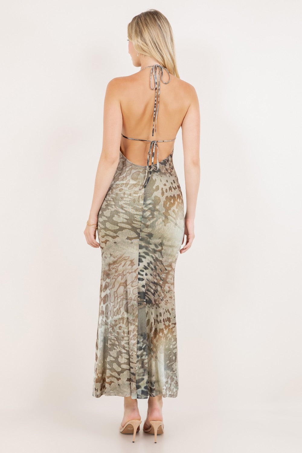 Valencia Lace Bust Halter Neck Leopard Print Maxi Dress