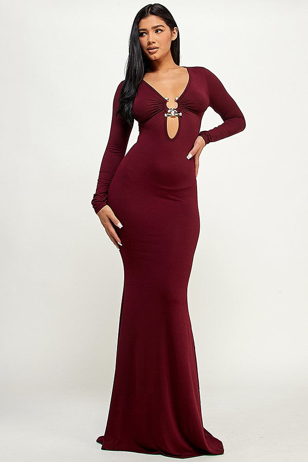 Lori Plunge Neck O Ring Cutout Bodycon Maxi Dress