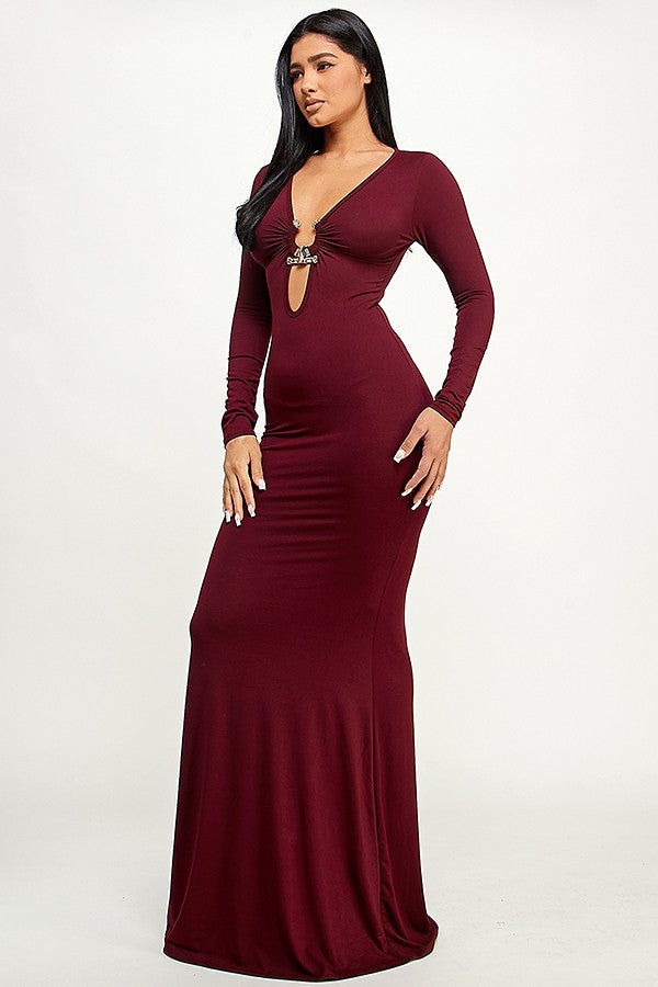 Lori Plunge Neck O Ring Cutout Bodycon Maxi Dress