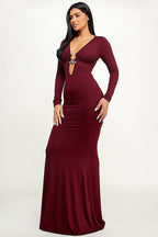 Lori Plunge Neck O Ring Cutout Bodycon Maxi Dress