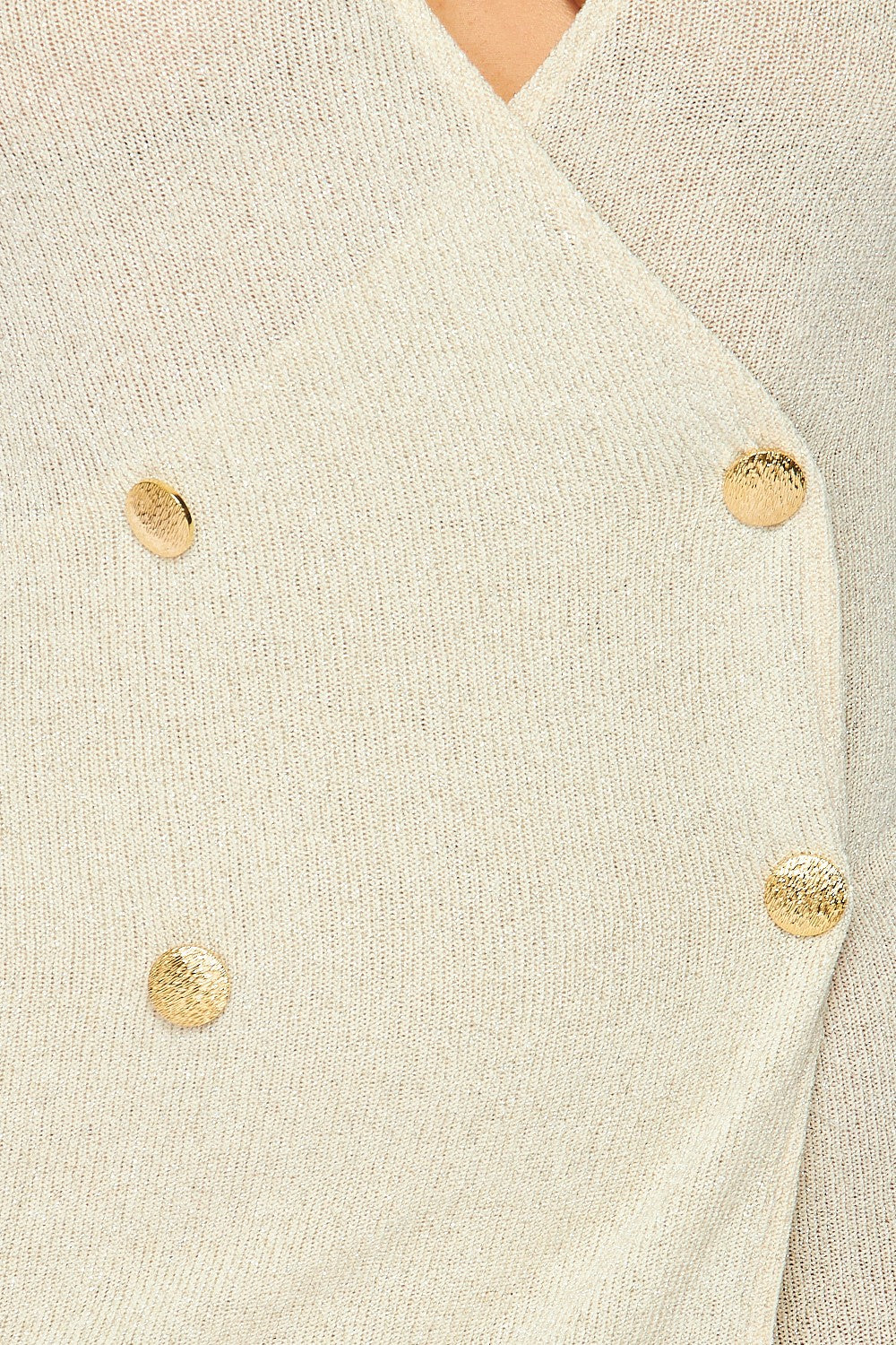 Cierra Plunge Neck Gold Button Shiny Knit Mini Dress