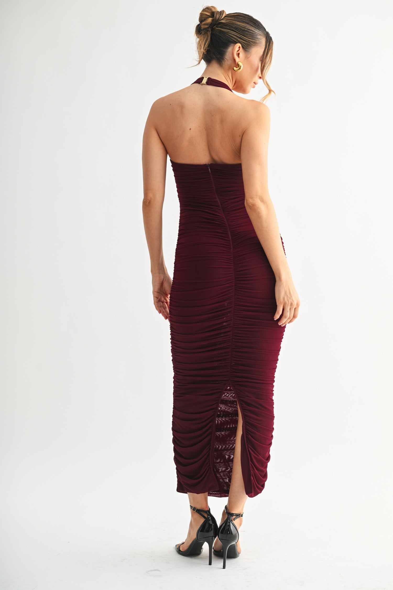 Vivica Sweetheart Neckline Bow Detail Ruched Halter Maxi Dress