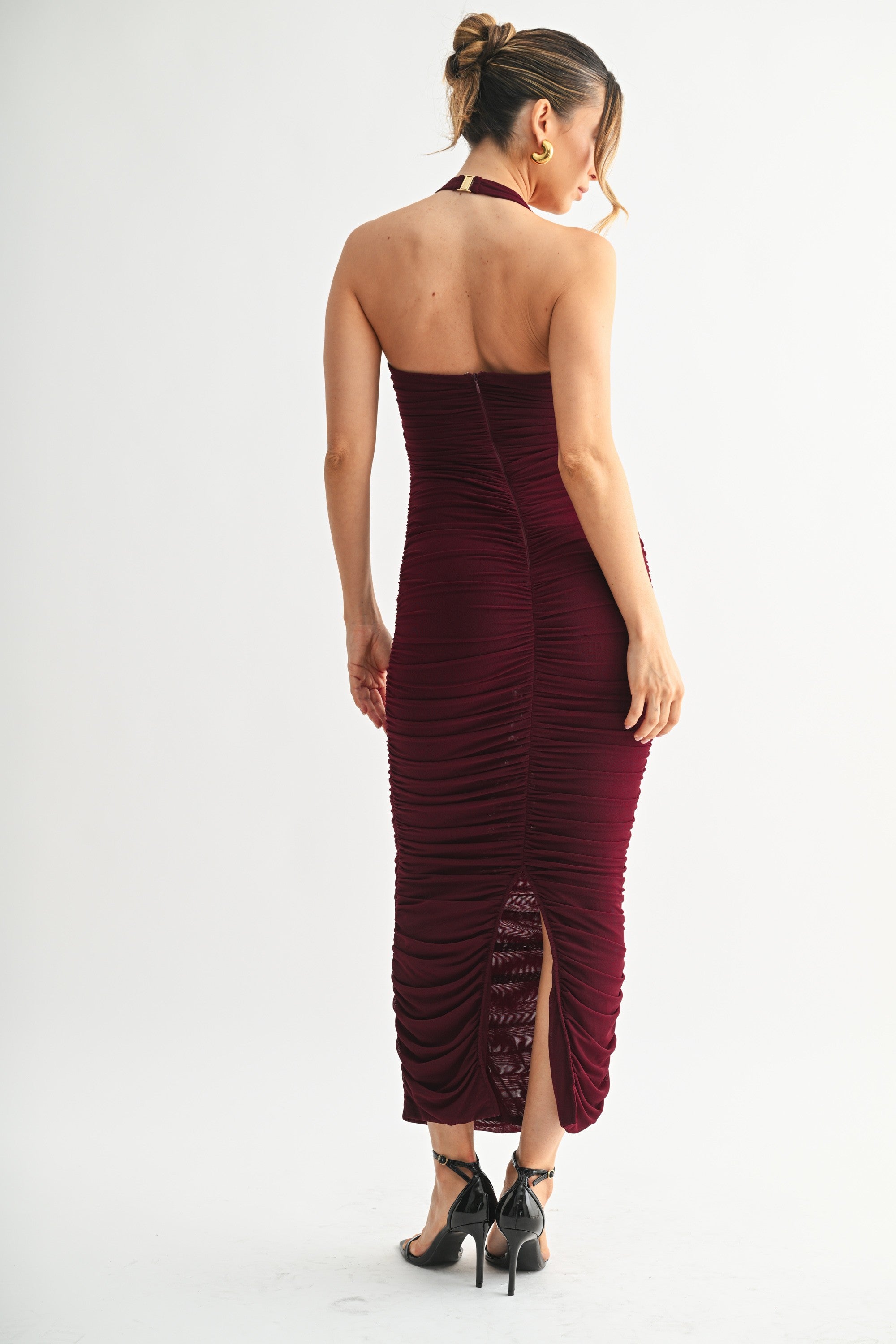 Vivica Sweetheart Neckline Bow Detail Ruched Halter Maxi Dress
