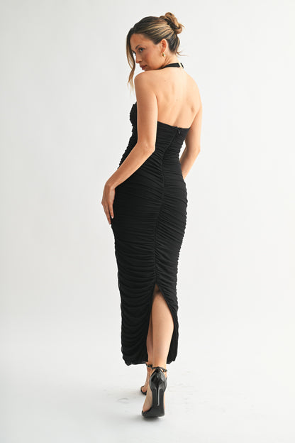 Vivica Sweetheart Neckline Bow Detail Ruched Halter Maxi Dress