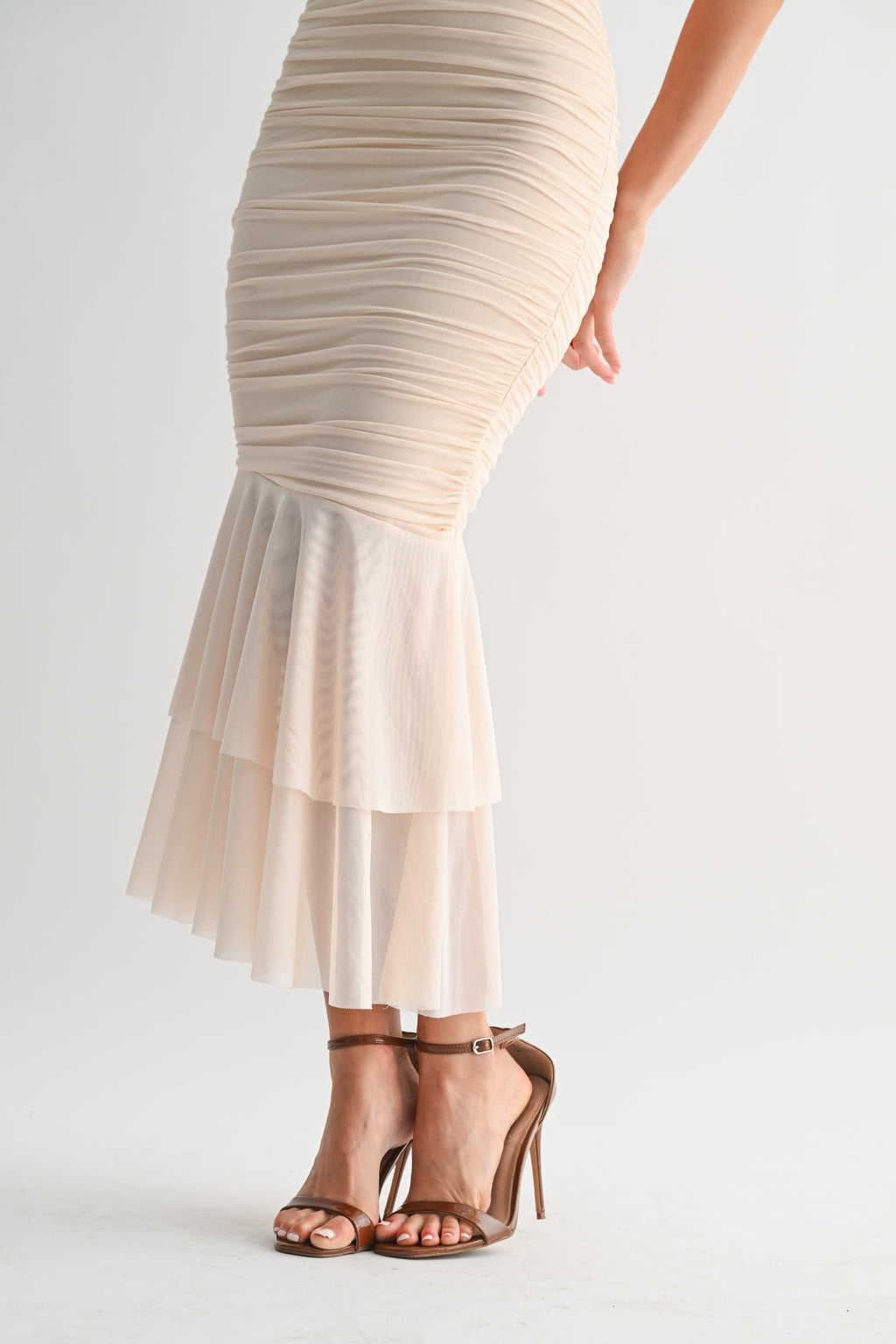 Marina Plunge Neck Flounce Hem Halter Maxi Dress
