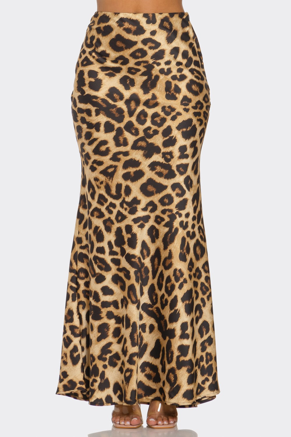 Maria Leopard Print Mermaid Hem Satin Maxi Skirt