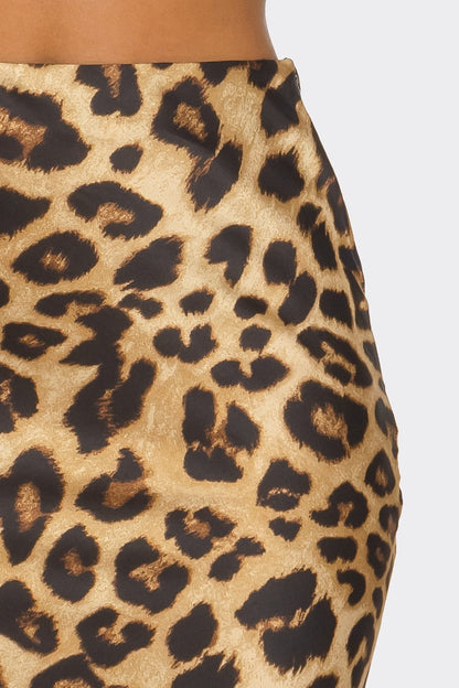 Maria Leopard Print Mermaid Hem Satin Maxi Skirt