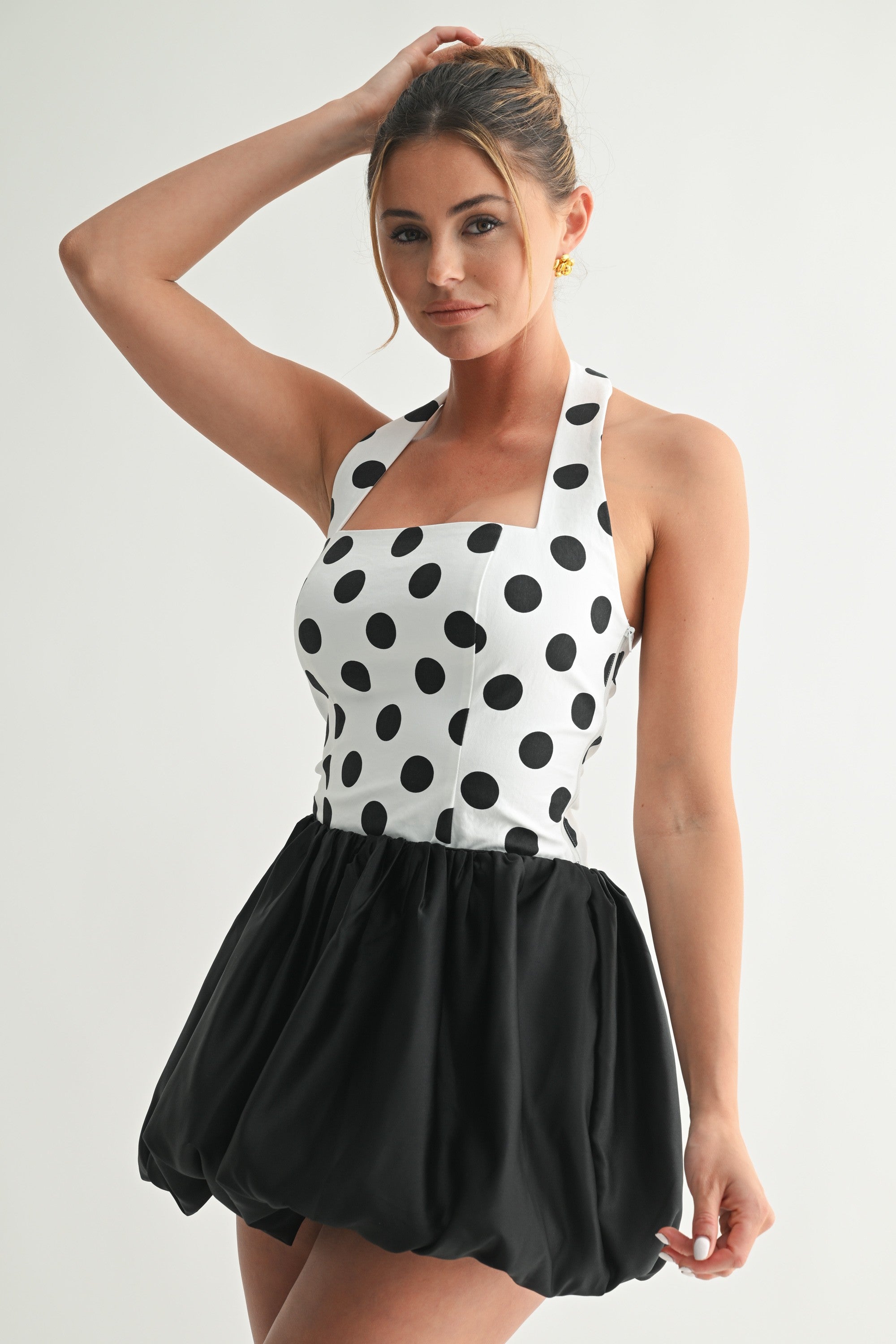 Gabriella Square Neck Polka Dot Halter Top