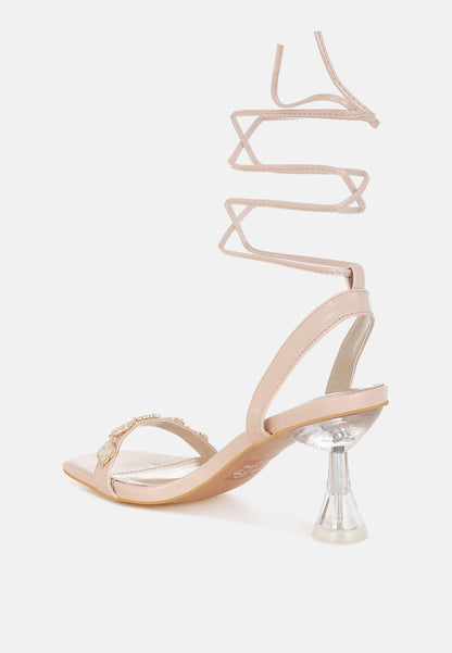 Ebina Clover Charms Tie Up High Heel Sandals