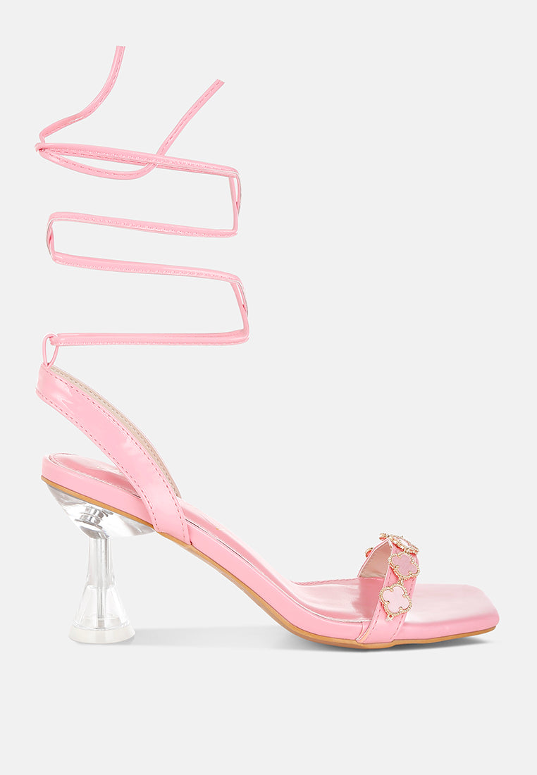Ebina Clover Charms Tie Up High Heel Sandals