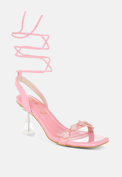 Ebina Clover Charms Tie Up High Heel Sandals