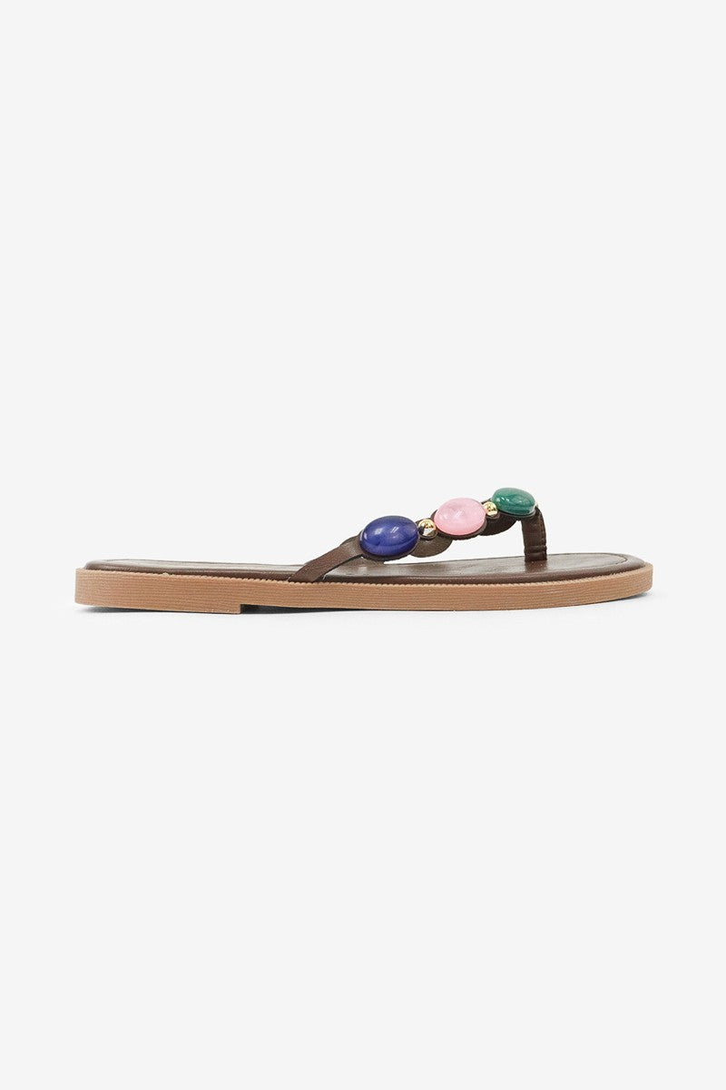 Simone Jewel Stone Beaded Detail Thong Flat Sandals