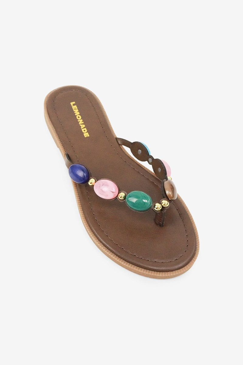 Simone Jewel Stone Beaded Detail Thong Flat Sandals