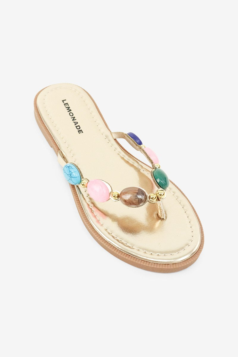 Simone Jewel Stone Beaded Detail Thong Flat Sandals