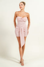 Helena Glitter Mesh Mermaid Front Sash Strapless Dress