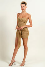 Helena Glitter Mesh Mermaid Front Sash Strapless Dress