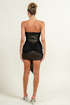 Helena Glitter Mesh Mermaid Front Sash Strapless Dress