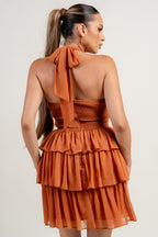 Aryana Chiffon Frill Layered Ruffle Halter Mini Dress