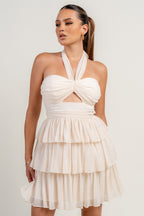 Aryana Chiffon Frill Layered Ruffle Halter Mini Dress