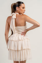 Aryana Chiffon Frill Layered Ruffle Halter Mini Dress