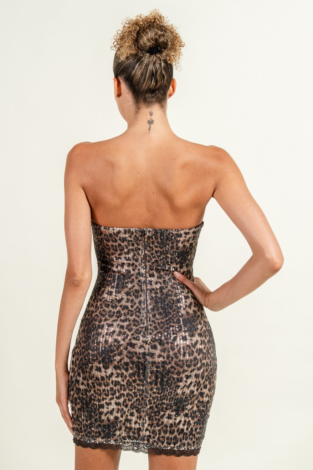 Selene Leopard Print Sequin Mesh Lace Bustier Mini Dress
