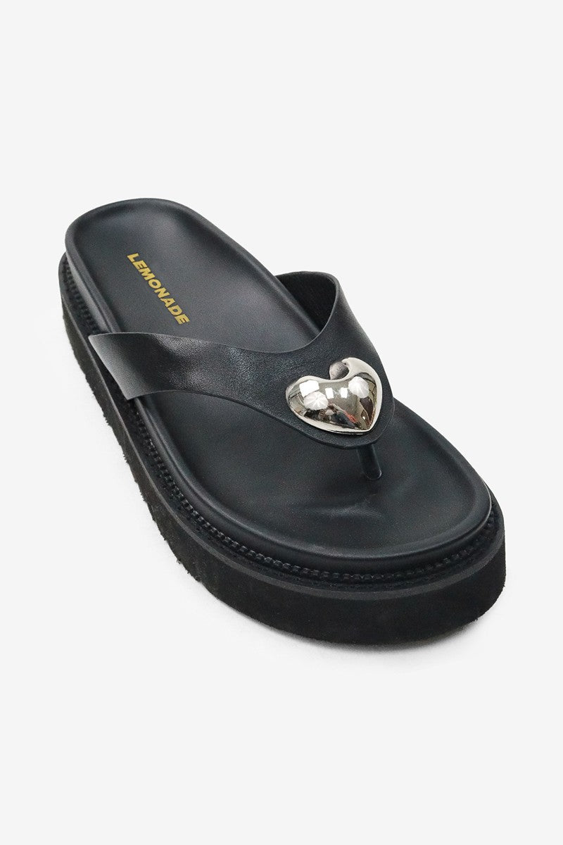 Joy Heart Detail Round Toe Flatform Thong Wedge Sandals