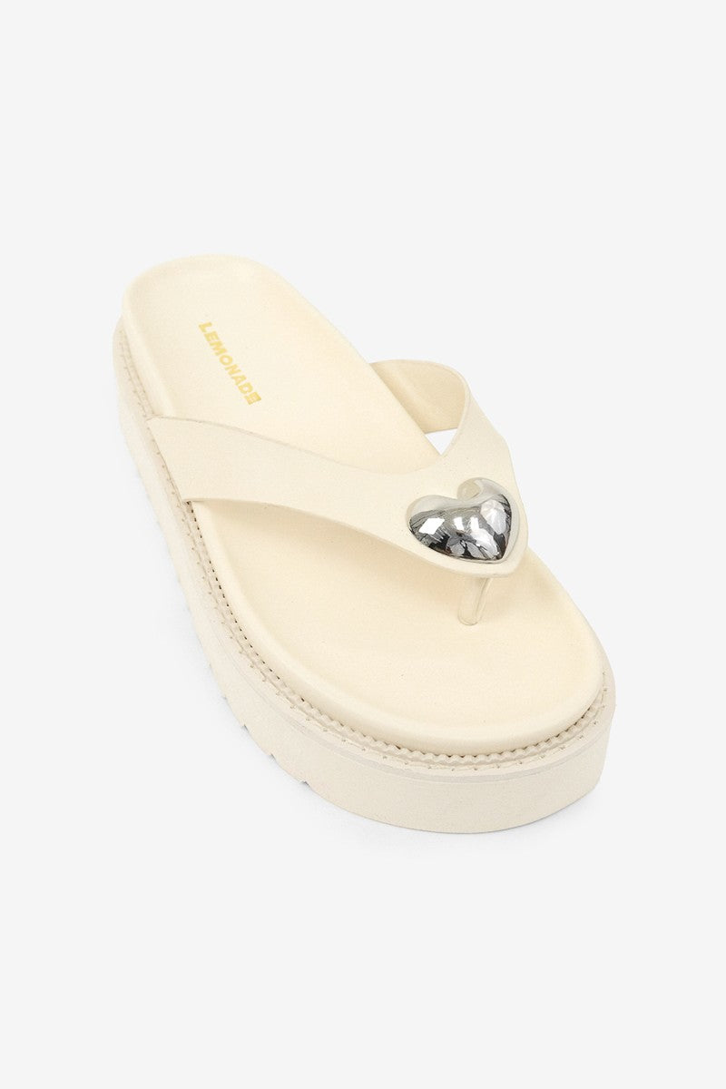 Joy Heart Detail Round Toe Flatform Thong Wedge Sandals