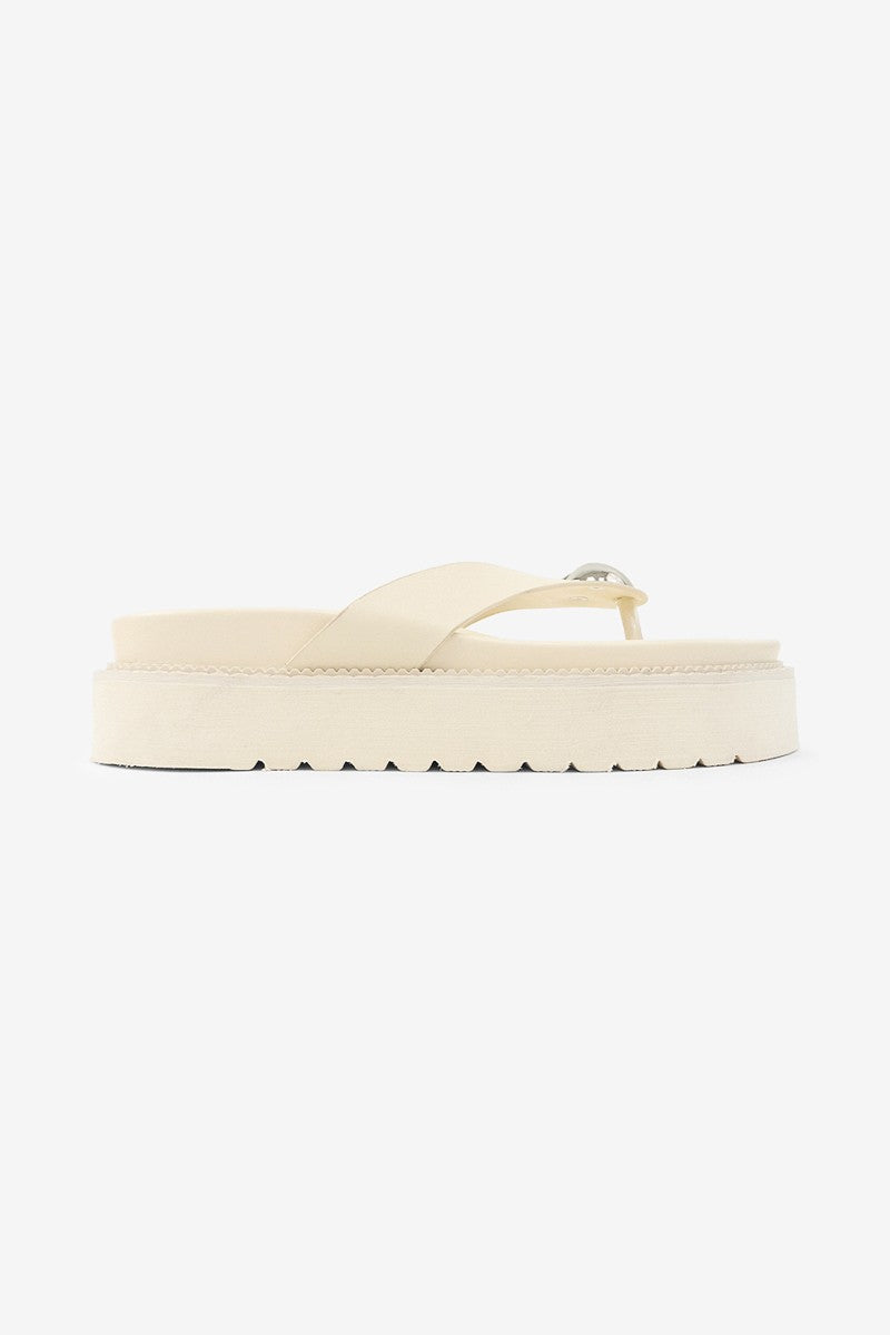Joy Heart Detail Round Toe Flatform Thong Wedge Sandals