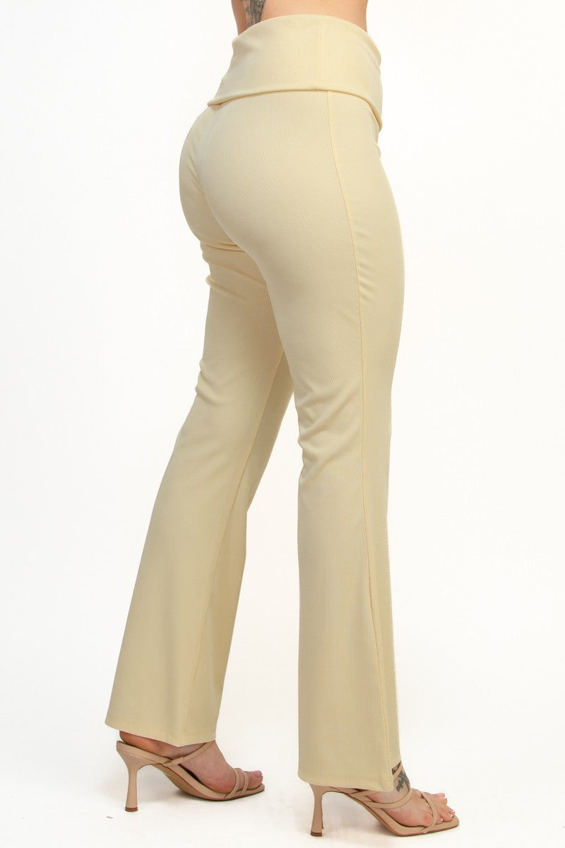 Casual Basics Soft Rib Knit Fold Over Wide Leg Pants