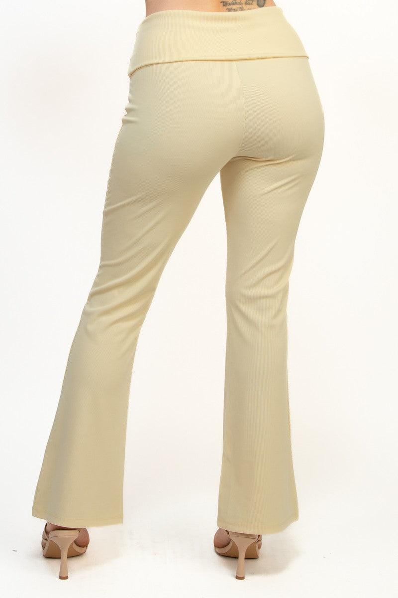 Casual Basics Soft Rib Knit Fold Over Wide Leg Pants