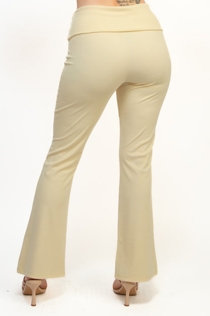 Casual Basics Soft Rib Knit Fold Over Wide Leg Pants