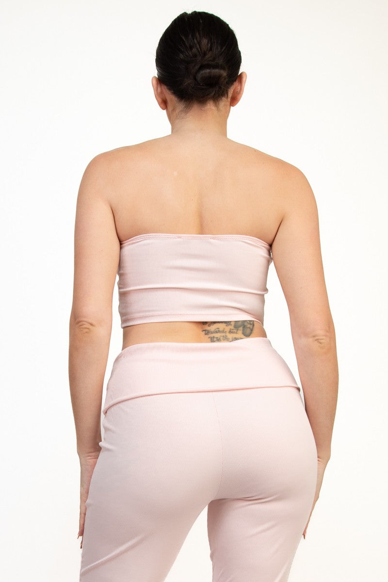 Casual Basics Soft Rib Knit Strapless Tube Crop Top
