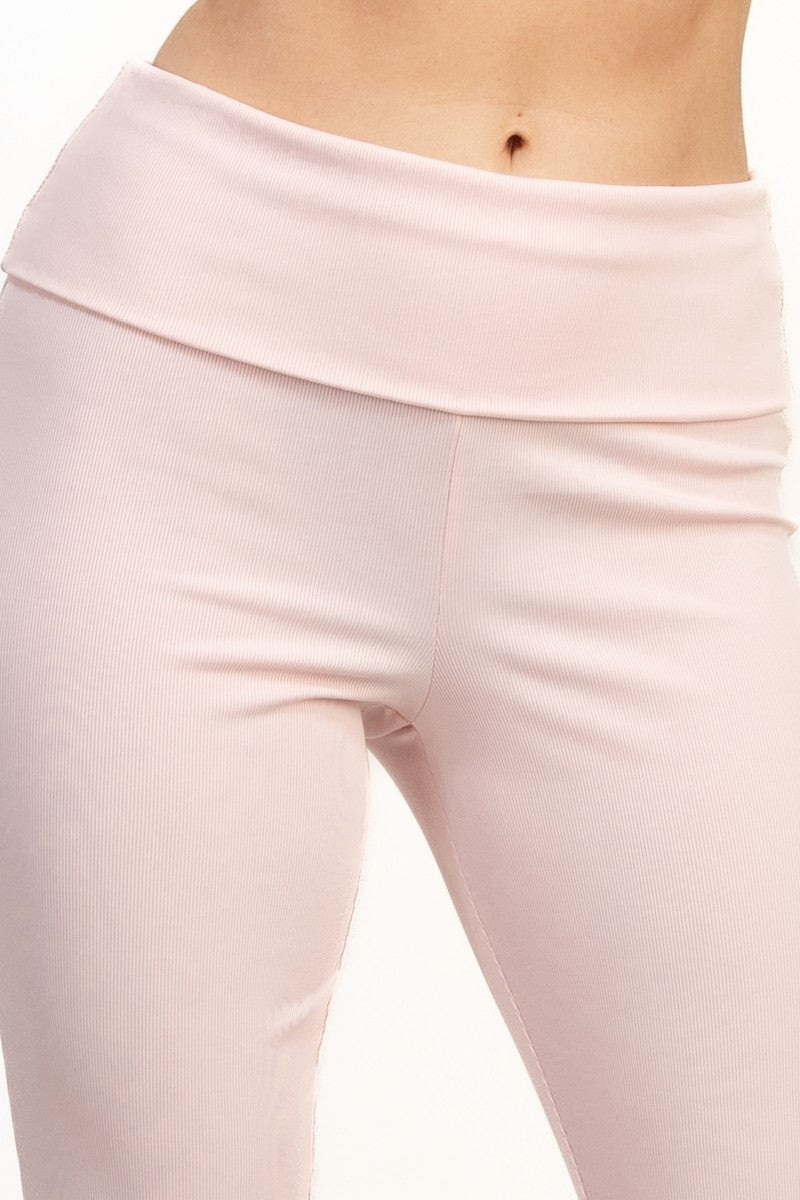 Casual Basics Soft Rib Knit Fold Over Wide Leg Pants