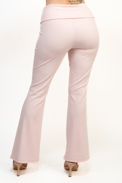 Casual Basics Soft Rib Knit Fold Over Wide Leg Pants