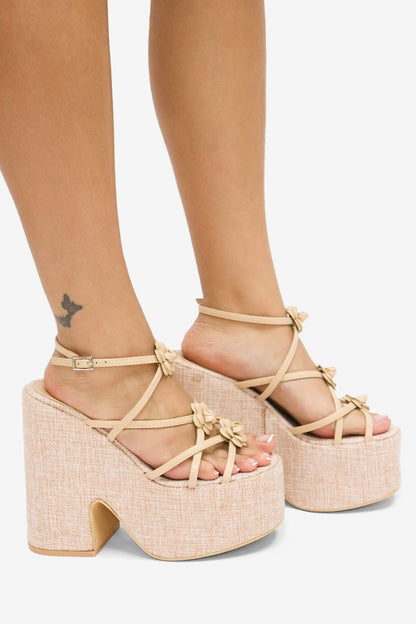 Josie Flower Detail High Heel Platforms Wedge Sandals