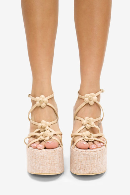 Josie Flower Detail High Heel Platforms Wedge Sandals