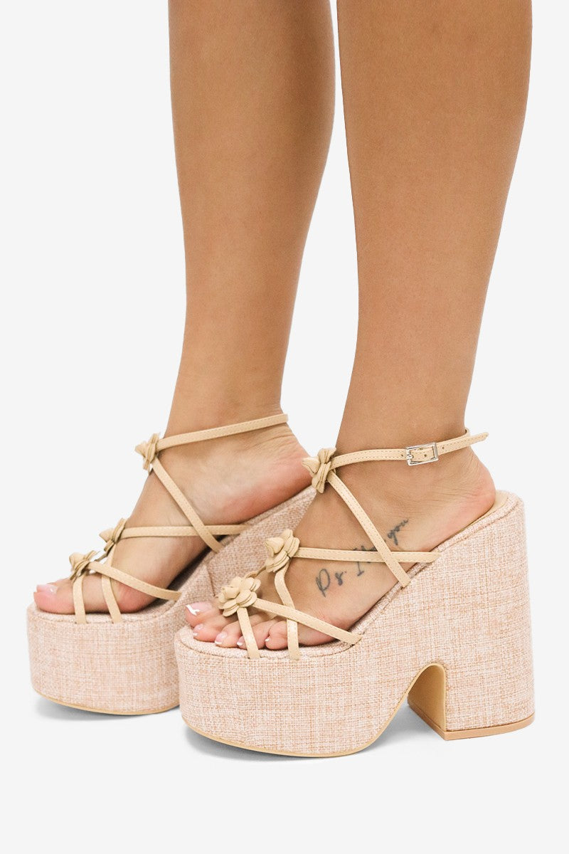 Josie Flower Detail High Heel Platforms Wedge Sandals