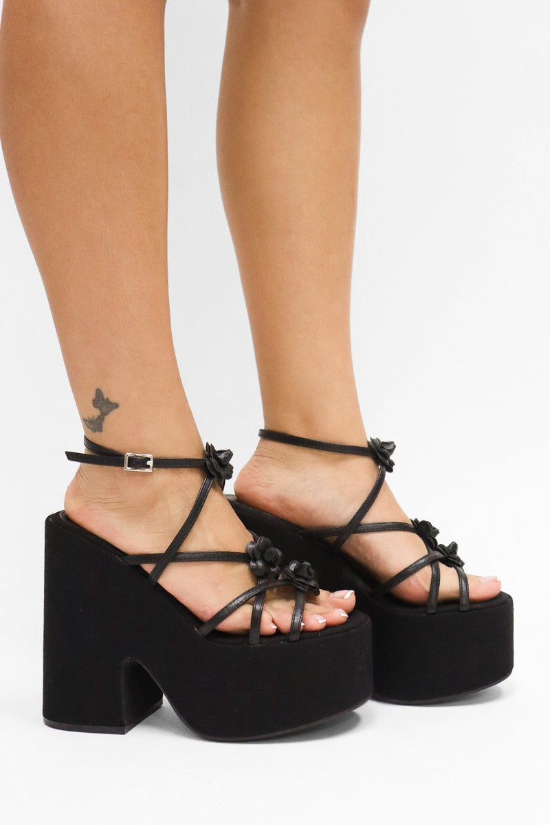 Josie Flower Detail High Heel Platforms Wedge Sandals