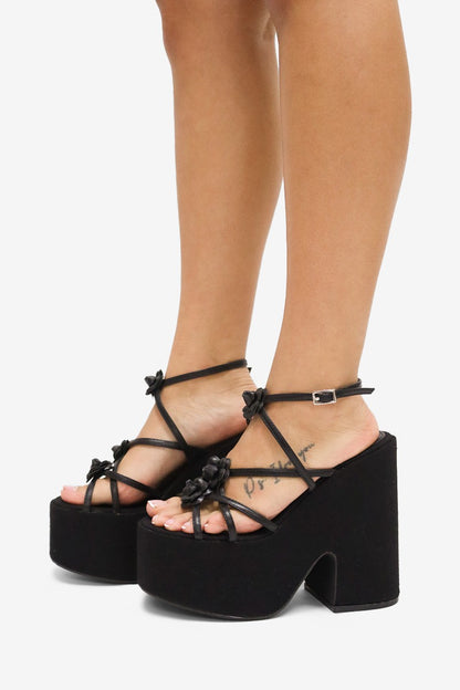 Josie Flower Detail High Heel Platforms Wedge Sandals